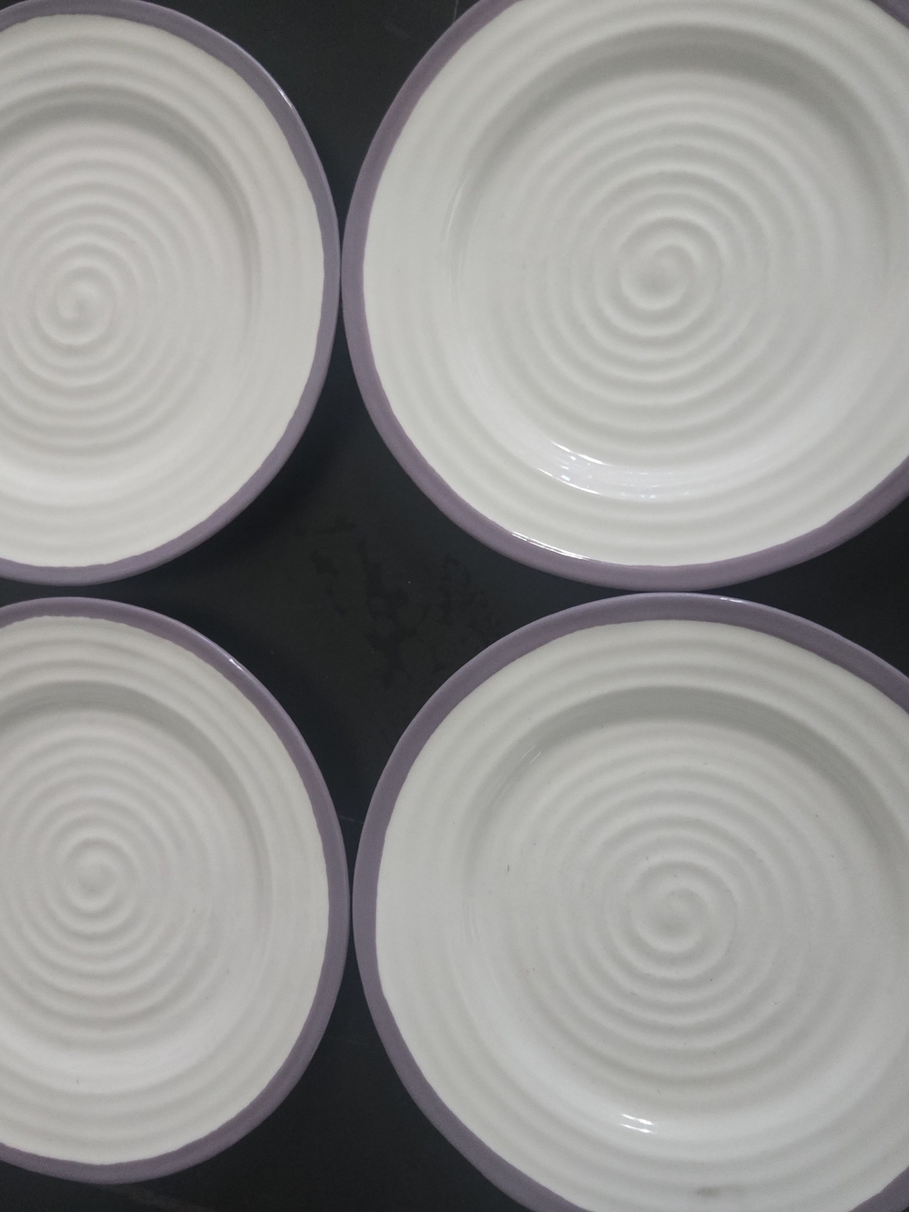 Portmeirion White Spiral Dinner Plates with Lavender Rim